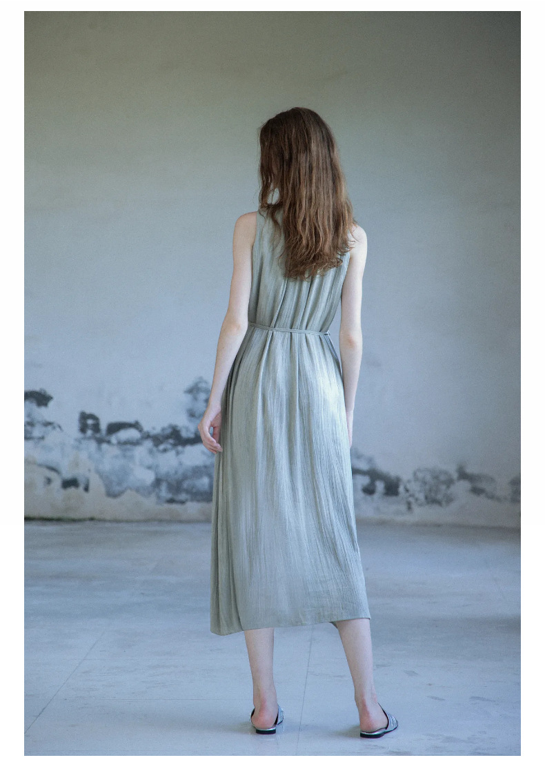 玖沐2025夏季新款亚麻无袖连衣裙女通勤宽松法式极简真口袋女装详情16