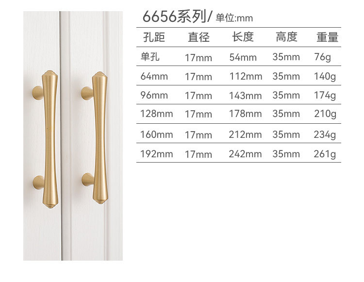 2022新款厂家直供现代简约黄铜门把手橱柜鞋柜衣柜柜门金色铜拉手详情38