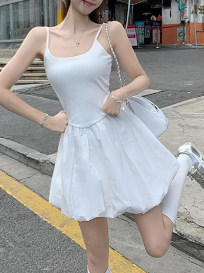 法式甜妹风吊带连衣裙女2025夏季设计感显瘦A字裙花苞白色短裙子详情9