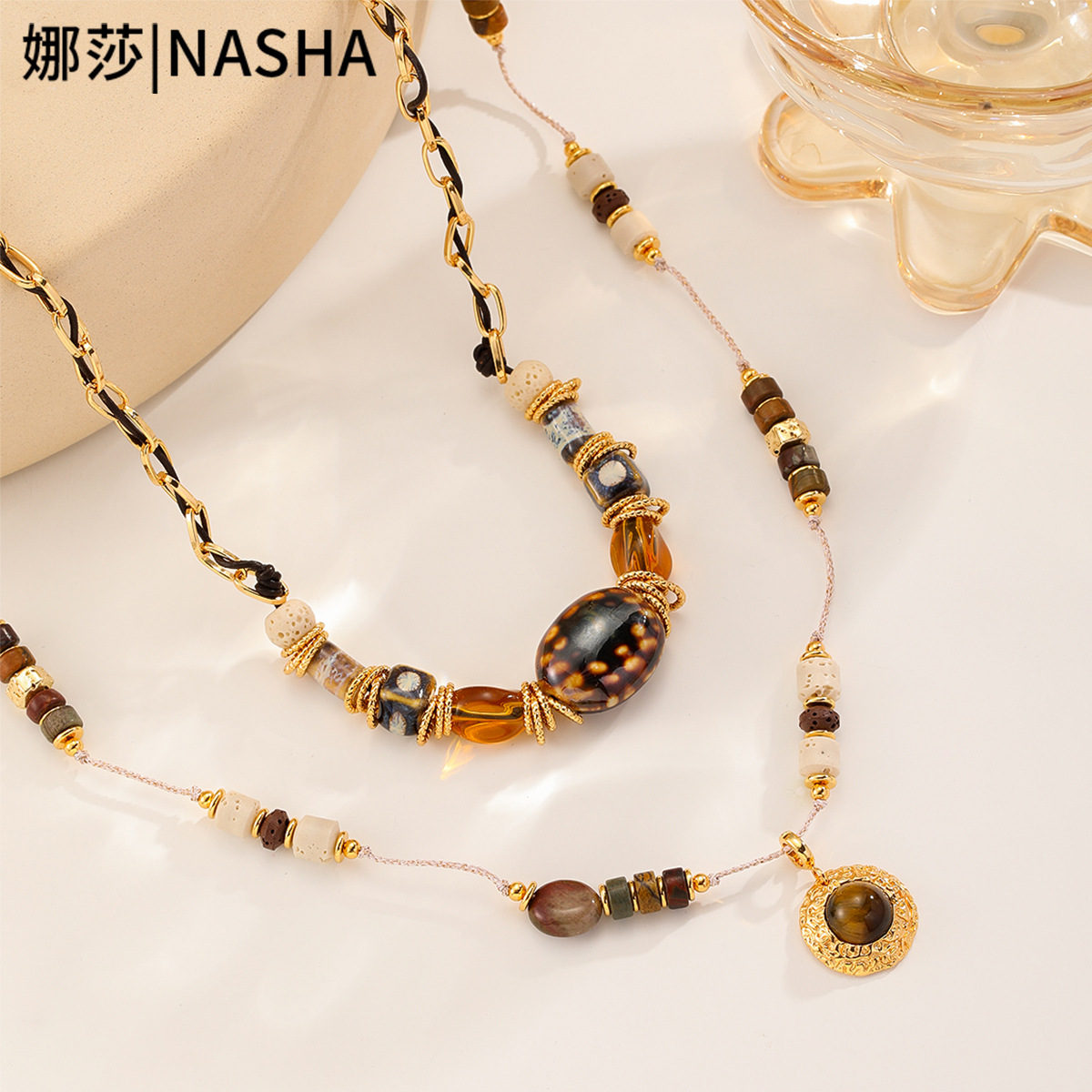 Nasha Cross-border best-selling high-end Maillard amber beaded long necklace accessory for women, natural stone necklace for women pic 12