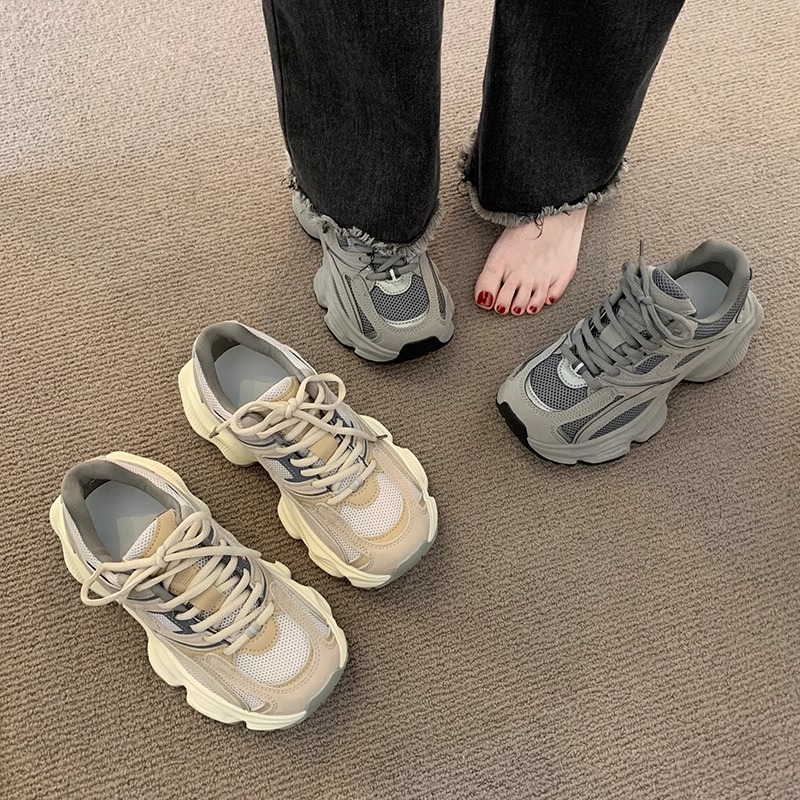 复古厚底灰色老爹鞋女款2025春季新款网面透气显脚小休闲运动鞋子详情4