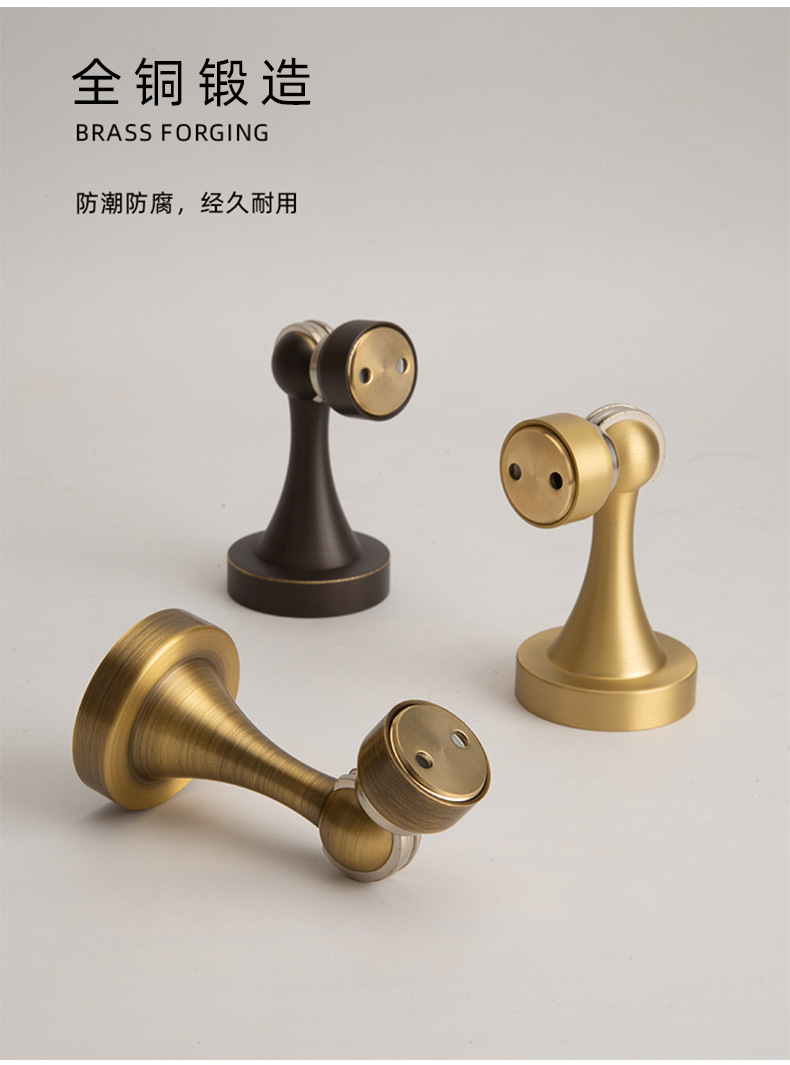 Factory wholesale all-copper door suction, perforated door, brushed copper wood door, brass strong magnetic bathroom door, anti-collision floor suction pic 9