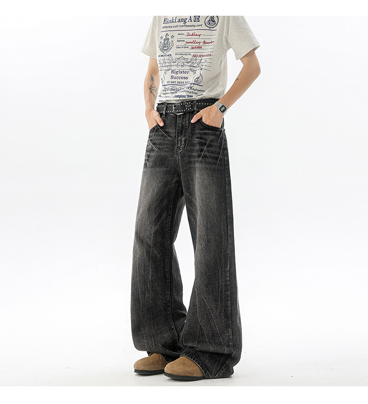 190高个子加长牛仔裤cleanfit闪电裂纹男款潮牌设计感直筒微喇裤详情16
