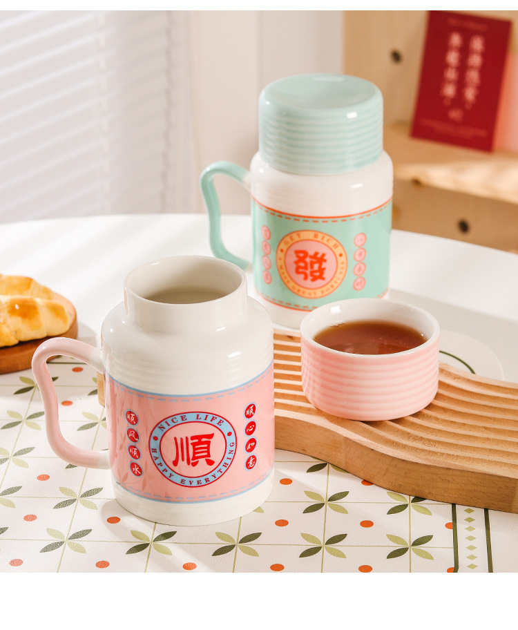 Cute ceramic cups with LIDS, large-capacity household mugs, high appearance level, creative water bottles, office drinking cups, tea cups pic 11