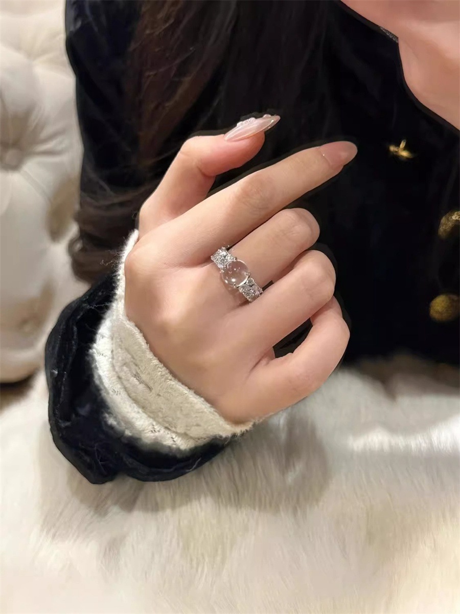 新中式冰透玉髓戒指女时尚小众设计食指戒轻奢高级感锆石开口指环详情7