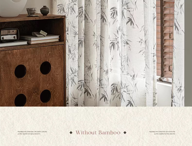 新中式国风印花麻纱水墨竹子高级感法风中古风透光不透人纱帘批发详情13