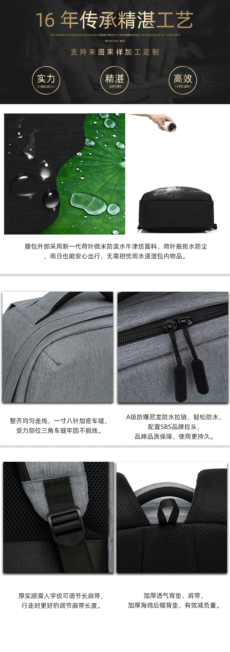 跨境大学高中生双肩包大容量书包商务出差电脑防水休闲男士背包详情13