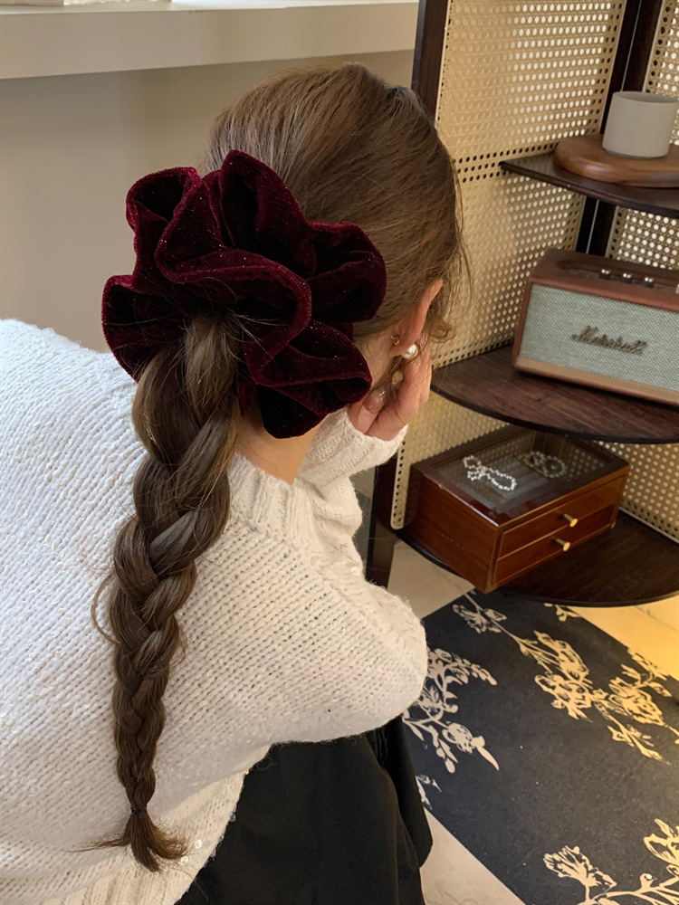 Autumn and winter glittering velvet Starry Sky Large Intestine hair band, high-end and elegant velvet band, hair tie, rubber band, hair accessory pic 5