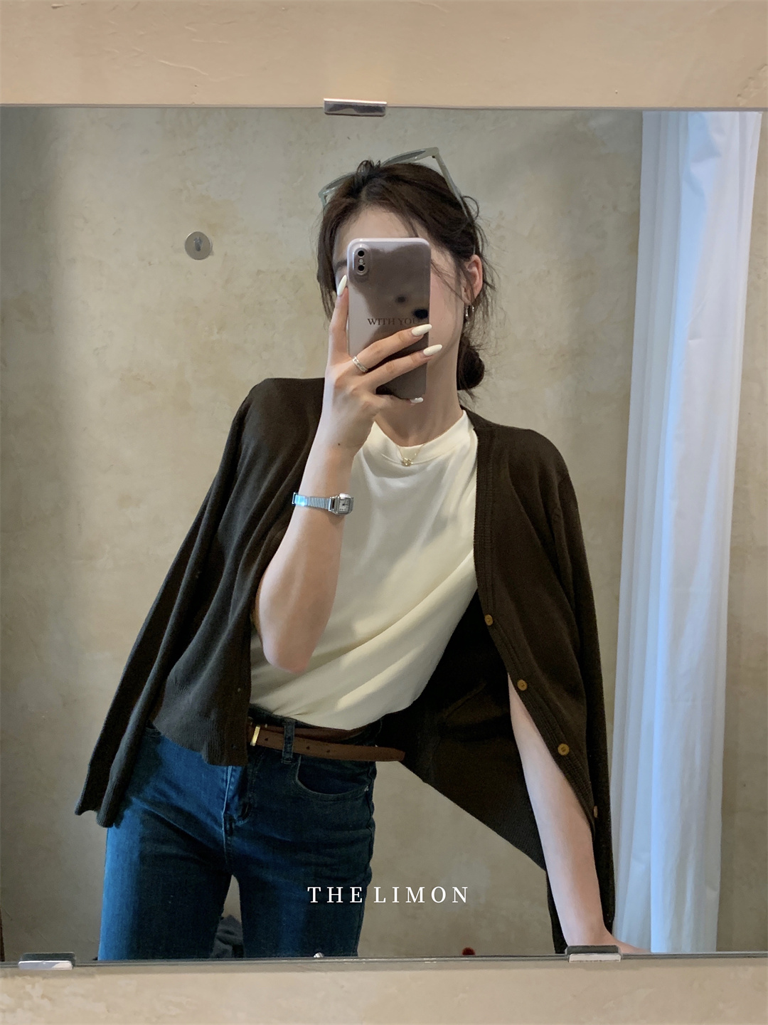 THE LEMON柠檬绿茶正肩磨毛短袖t恤女2024秋季新款百搭上衣打底衫详情19