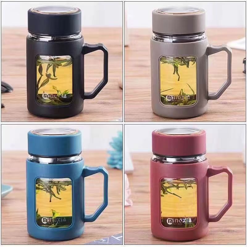 Glass cups, water cups, large-capacity tea brewing cups, office and household tea brewing cups, anti-drop and anti-heat cups with handles pic 3