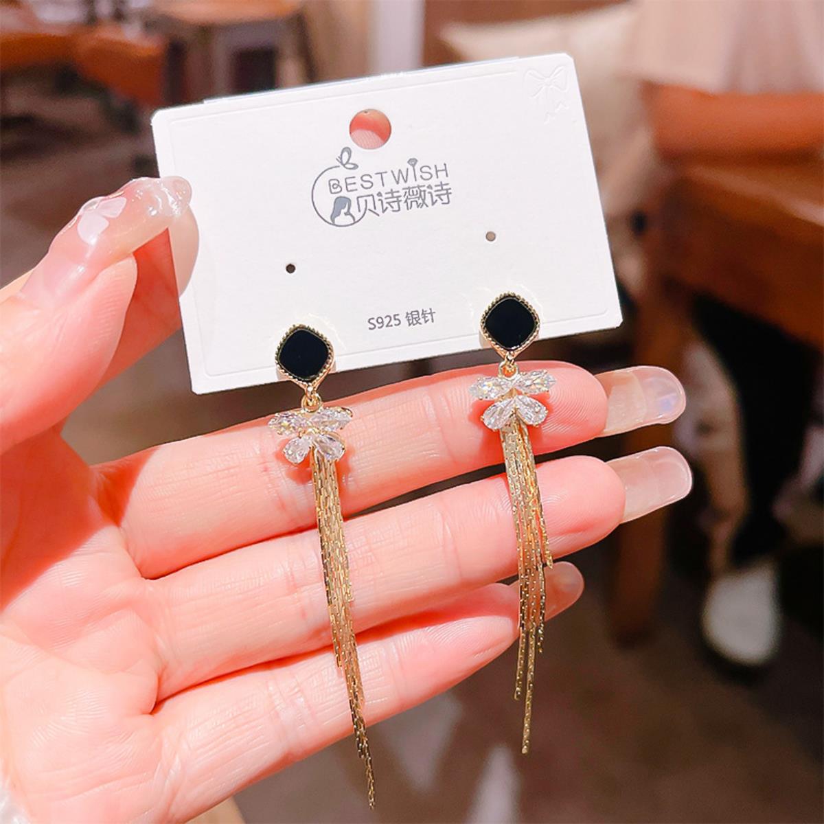 【流苏】精致超仙气质显脸瘦长款锆石耳环 银针韩版高级感耳钉饰详情46