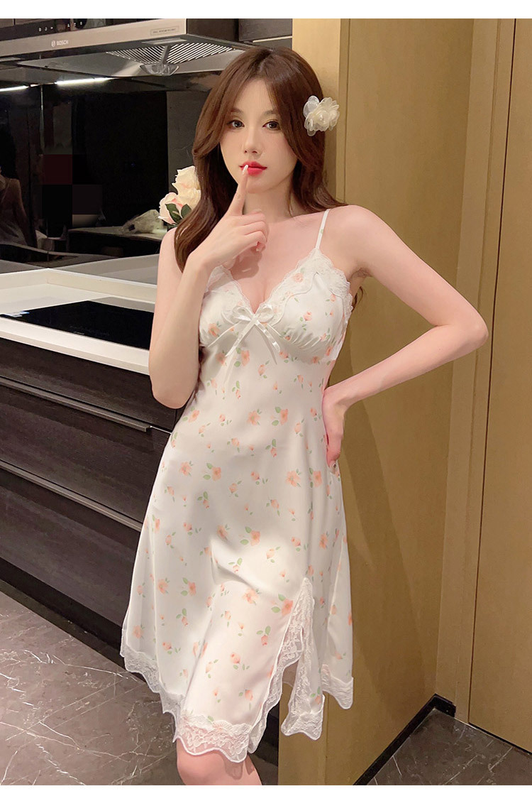 2023新款性感睡裙女士夏季吊带冰雪丝睡衣ins印花纯欲睡衣带胸垫详情16