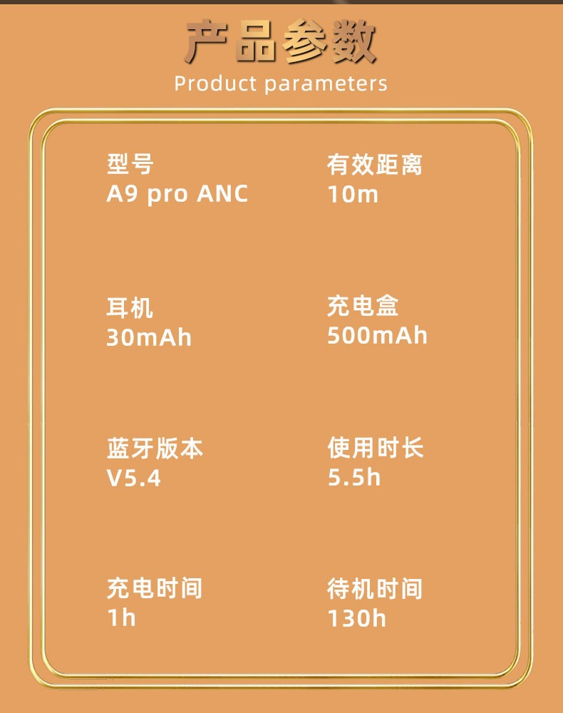 跨境A9pro入耳式彩屏蓝牙耳机多功能触控屏ANC+ENC降噪智能耳机详情9