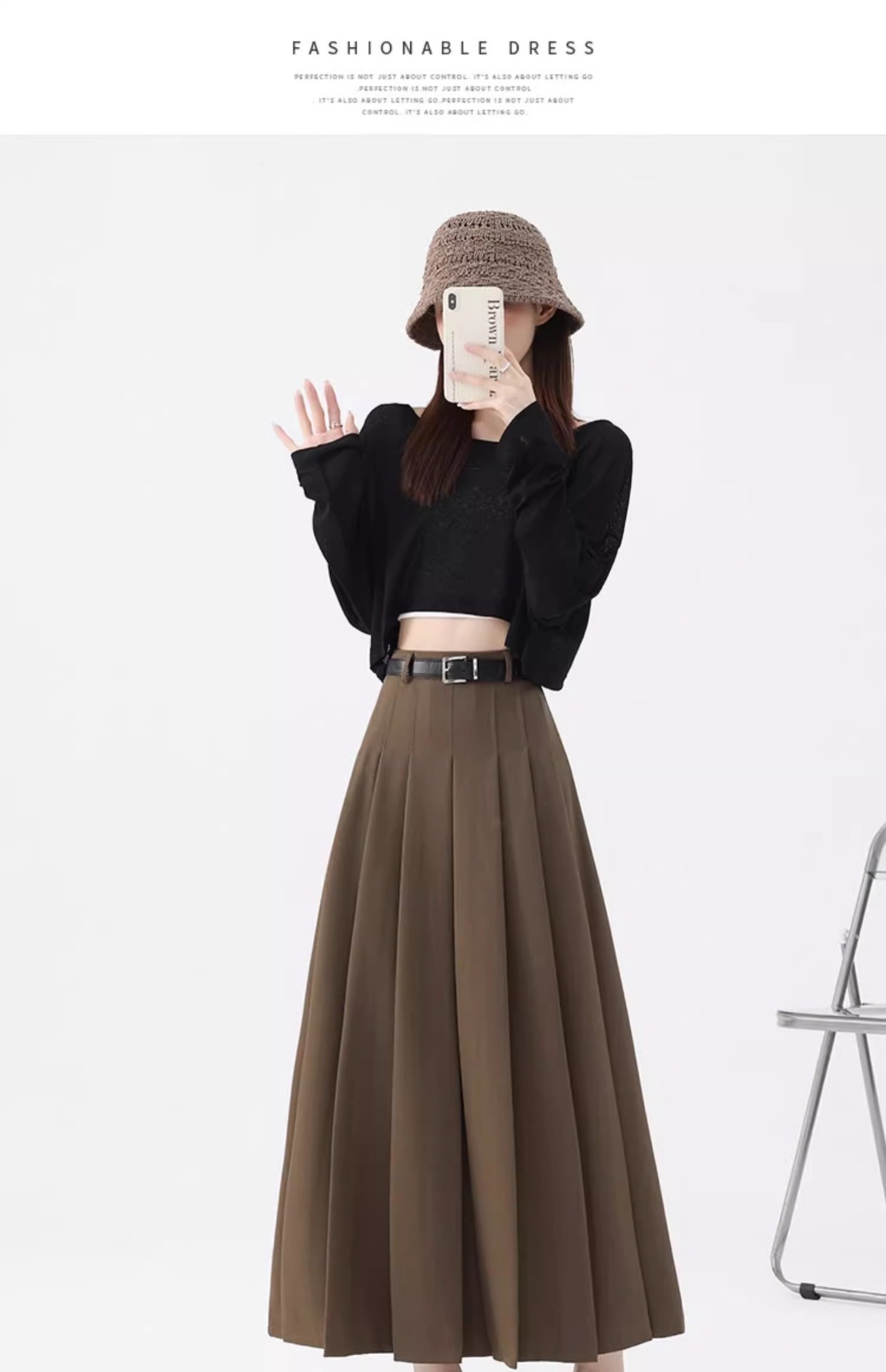 灰色半身裙女2025夏季新款高腰遮胯A字伞裙中长款春秋西装百褶裙详情27