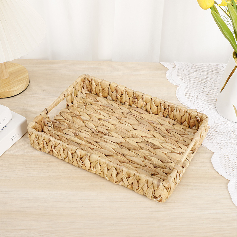 Wholesale of new water hyacinth straw woven storage baskets, household desktop trays, snack and bread storage baskets, and toy storage boxes pic 5