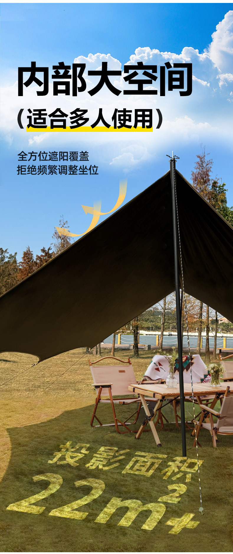 天幕帐篷户外加厚黑胶防晒遮阳棚便携式蝶形六角野营露营用品装备详情11