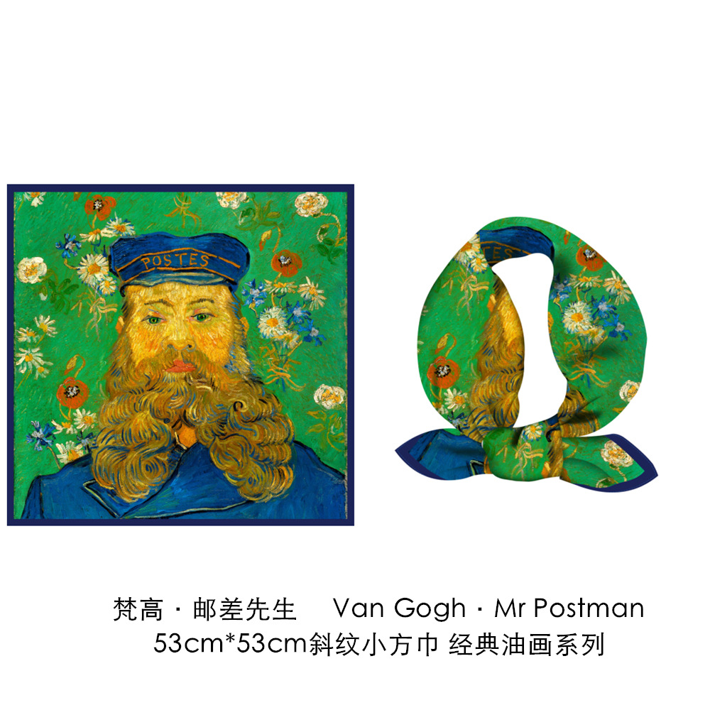 梵高油画向日葵花卉斜纹绸丝巾春秋薄款时尚文艺丝绸仿真丝小方巾详情109