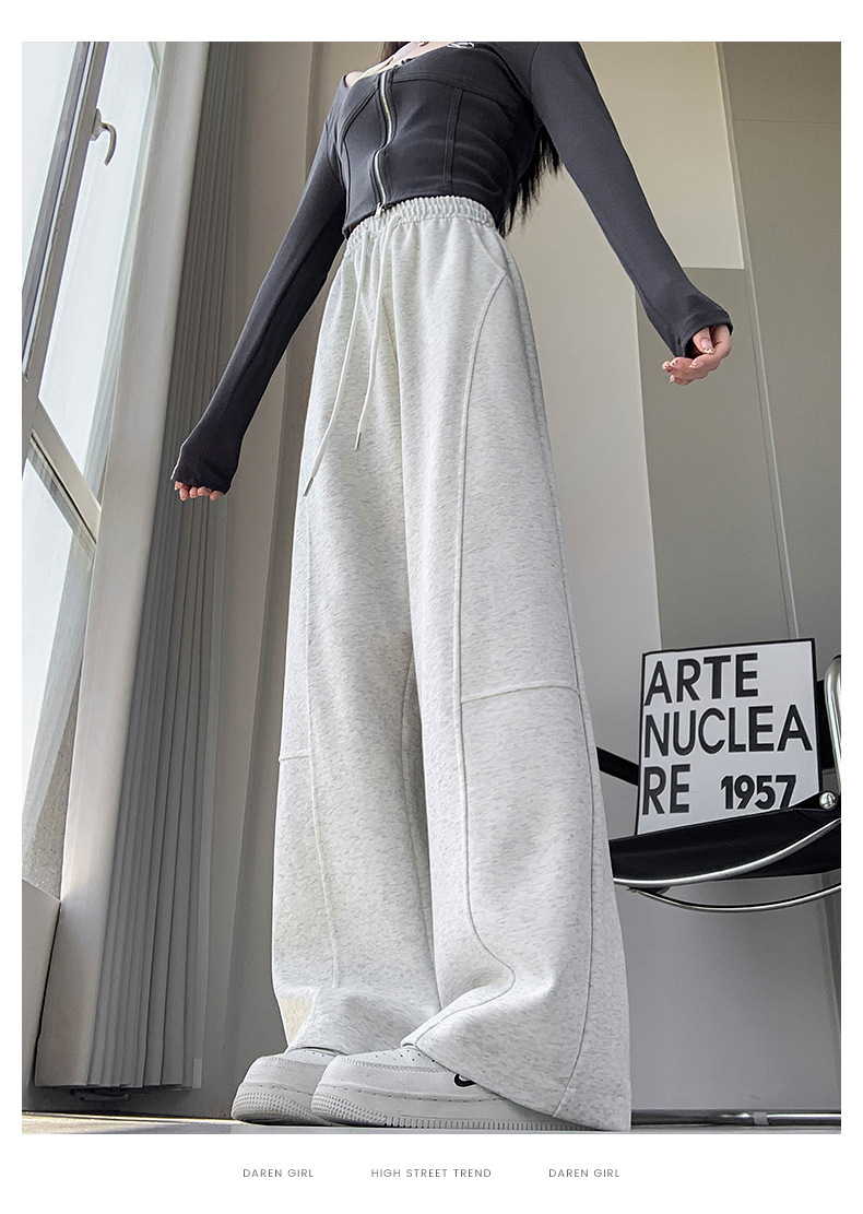 美式弯刀阔腿裤女春秋2025新款高腰宽松直筒运动休闲香蕉卫裤详情28