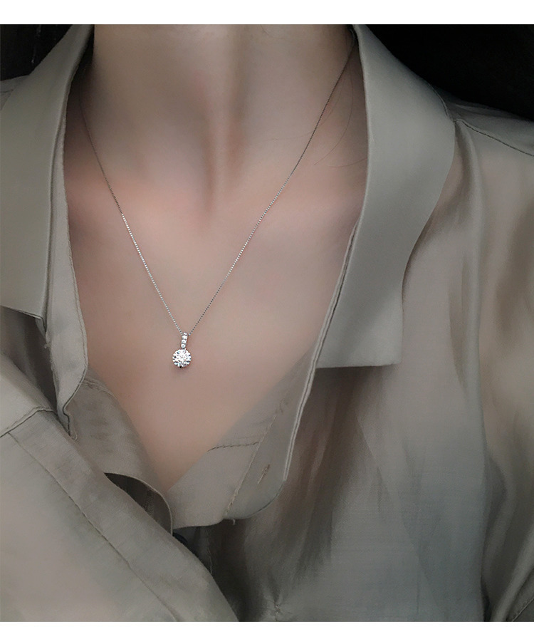 单钻项链925纯银一颗钻项链女百搭高级感满钻锁骨链锆石项链饰品详情5
