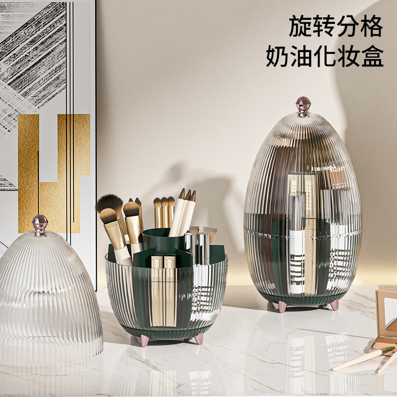 Light luxury style rotating cosmetics dust-proof storage box, makeup brush storage box, skin care product rack pic 22