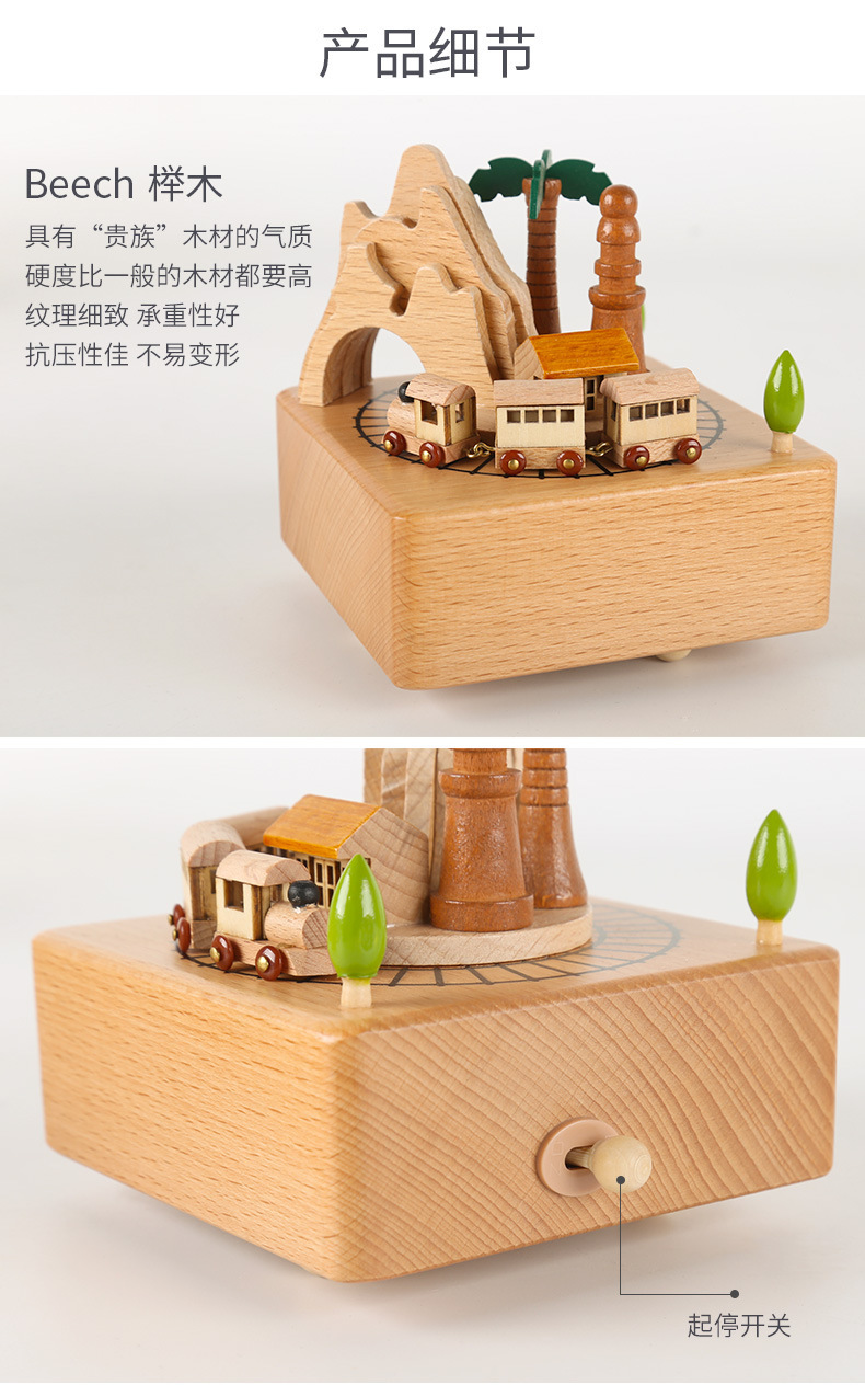 木质手工创意音乐盒儿童生日礼物旋转木马女孩跳舞八音盒跨境出口详情7