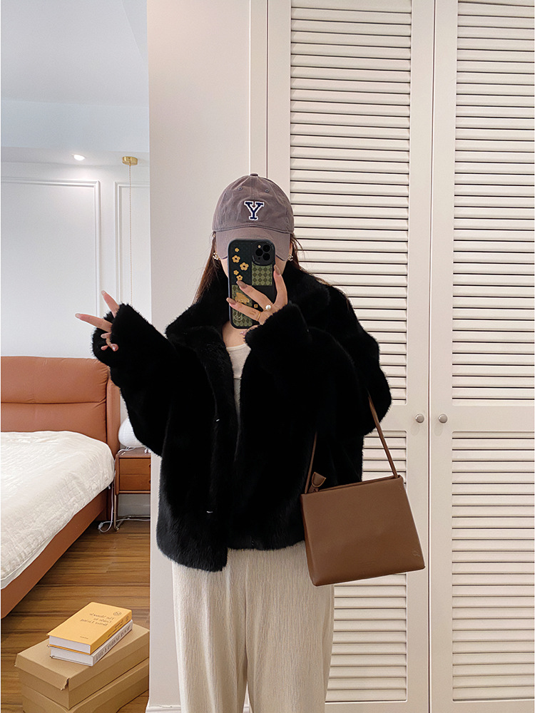 欧貂绒皮毛一体短款立领仿水貂毛外套环保皮草女秋冬新品通勤风详情68