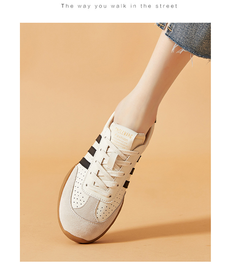 蜜蜂一狼旗舰店高端秋季德训女鞋休闲真皮运动阿甘鞋透气女士潮鞋详情16