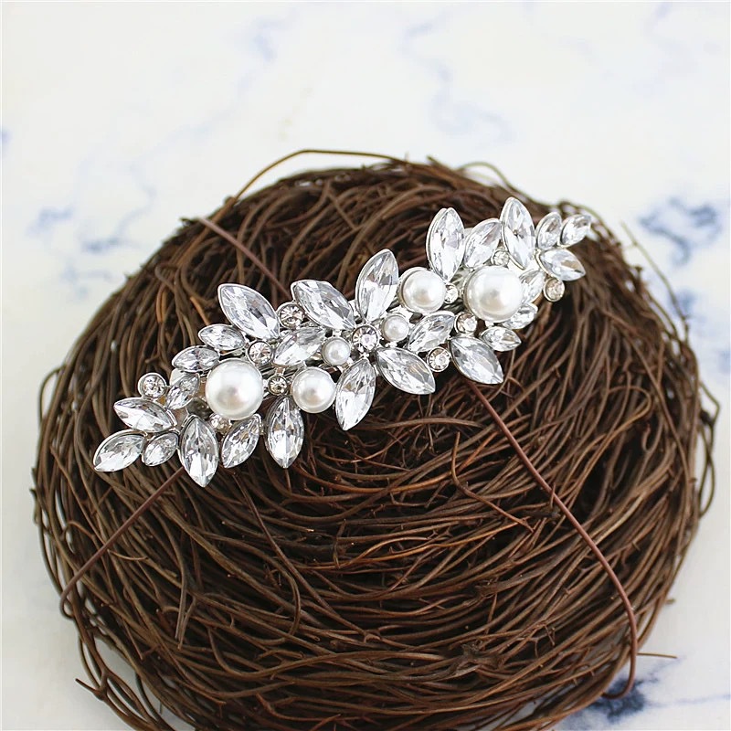 European and American cross-border exclusive supply of horse eye glass water diamond spring clips, back head hair accessories, headwear, pearl hair clips, factory wholesale pic 2