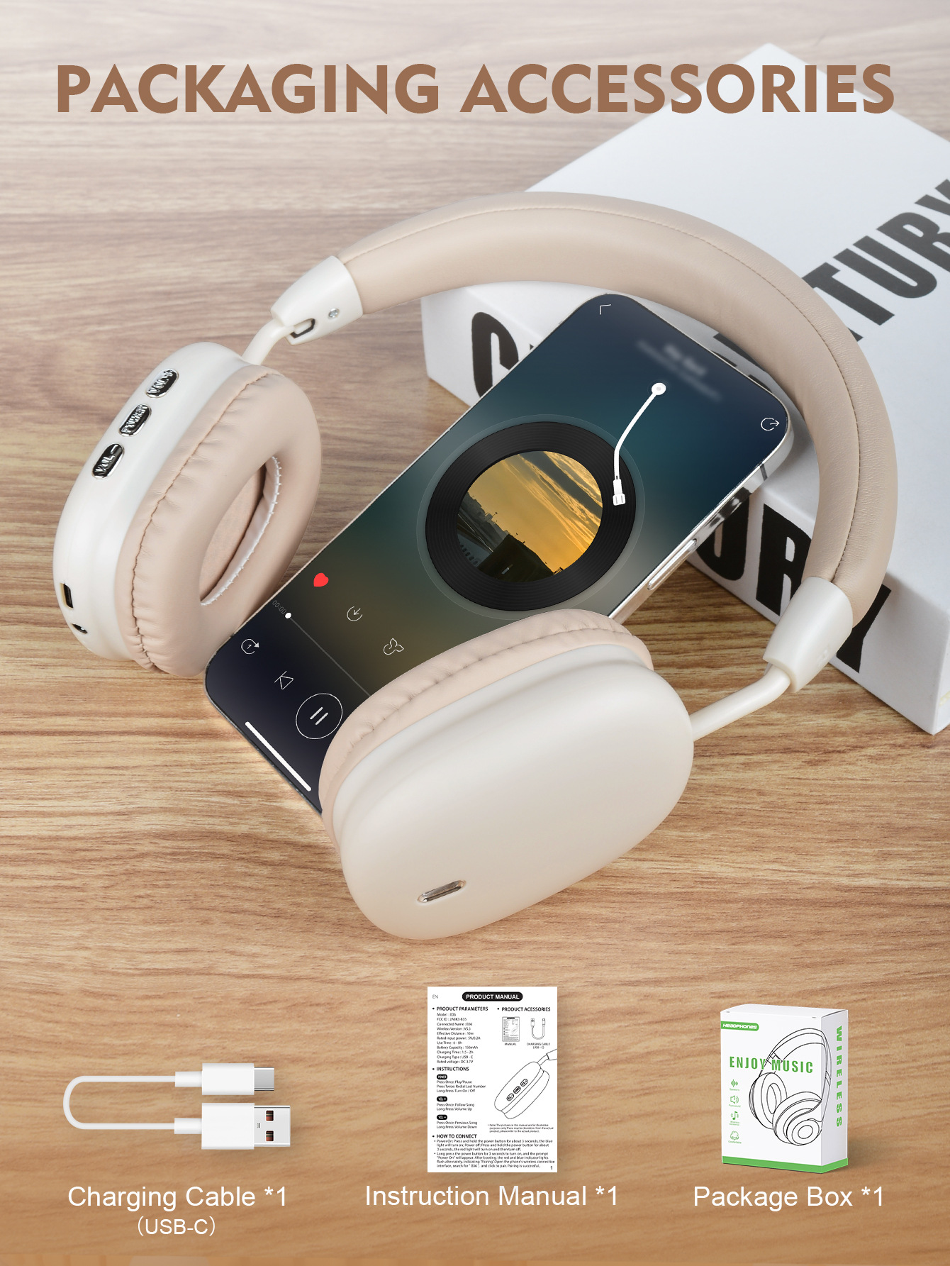 New cross-border bestseller B36 over-ear Bluetooth headphones, wireless computer, e-sports, gaming with microphone, sports, C-port for girls pic 13