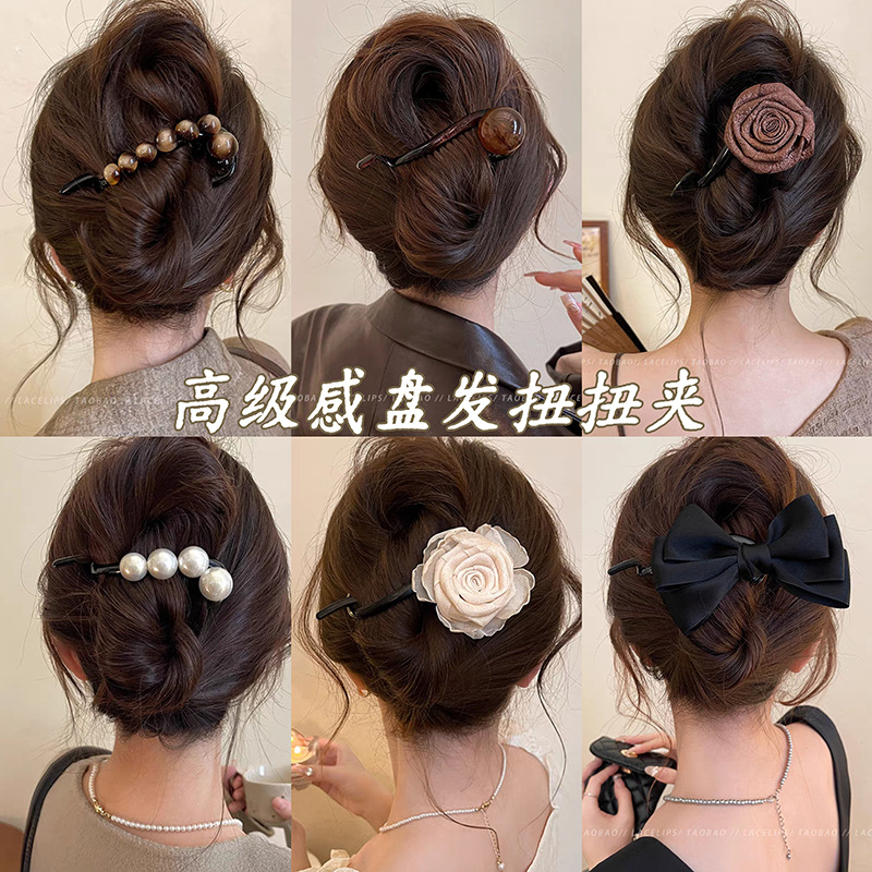 High-end rose flower twist clip for women 2025 new style, back head straight clip, grab clip, versatile hair clip and hair accessory pic 4