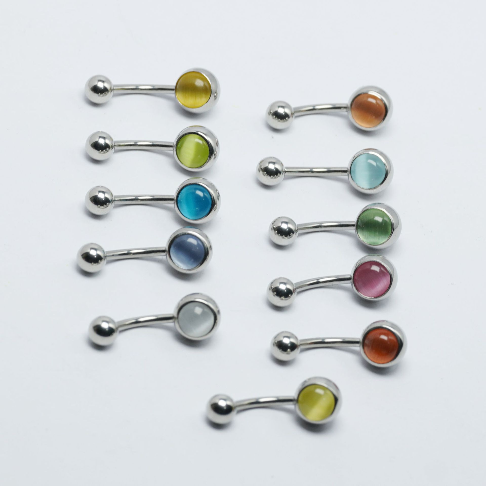 偏光猫眼肚脐钉小众钛钢肚脐环不锈钢玉石肚脐钉糖果色ins风穿刺详情5