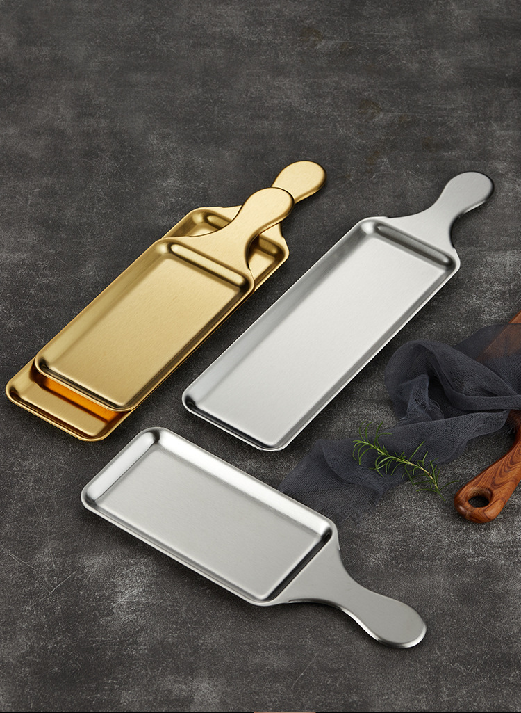 Stainless steel Western-style steak grill plate, golden sushi sashimi plating handle, pizza plate, stainless steel baking plate pic 10