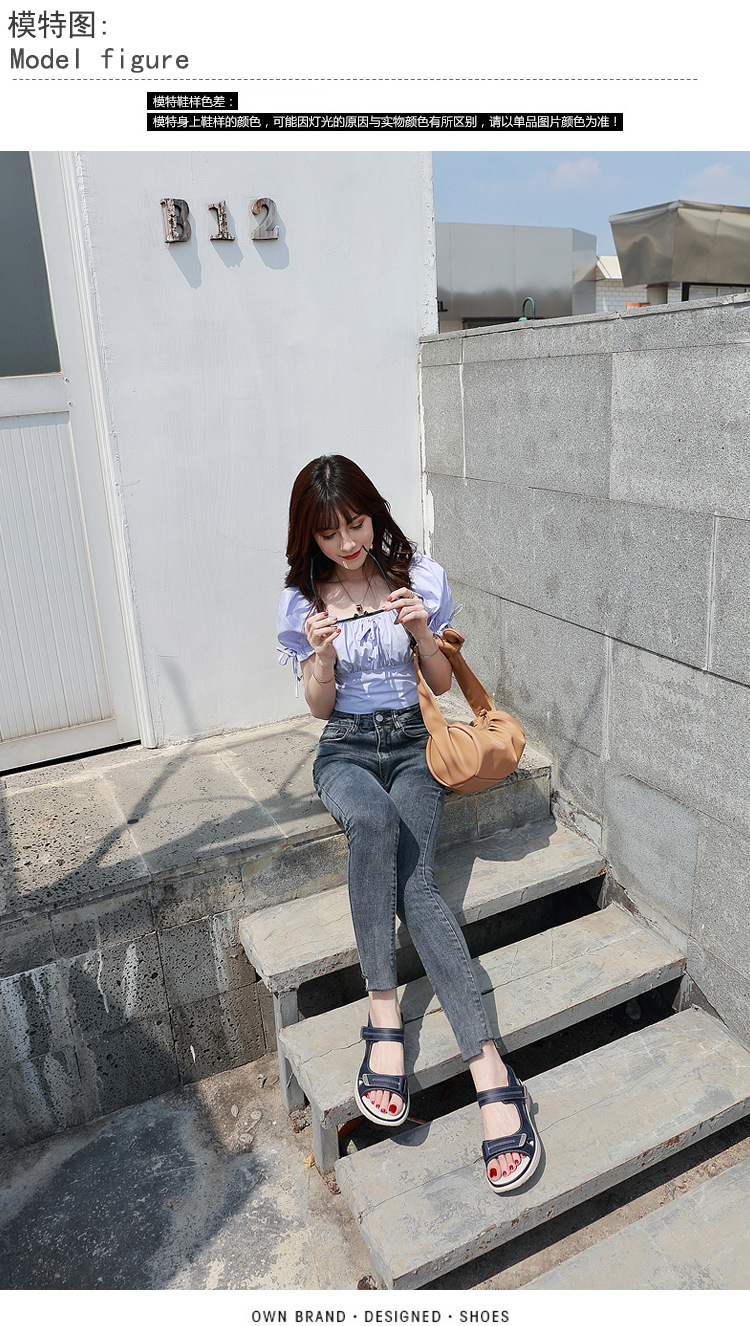 Summer 2024 new genuine leather sandals for women, sporty style, wedge and lightweight Velcro, large-sized slippers for women, one-piece consignment pic 7