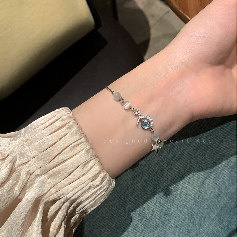 猫眼石星月锆石手链女闺蜜抽拉式可调节手饰轻奢冷淡风高级感配饰详情5