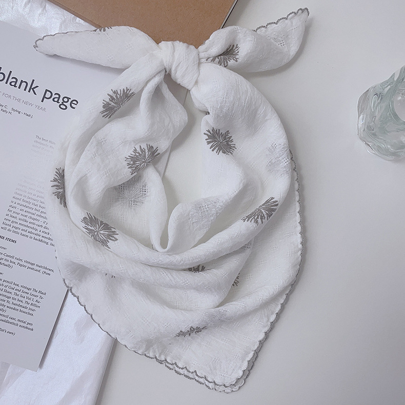 Japanese-style breathable cotton and linen small square scarf for women, 60x60cm, forest girl neck protection small scarf, sun protection travel photo headscarf pic 2