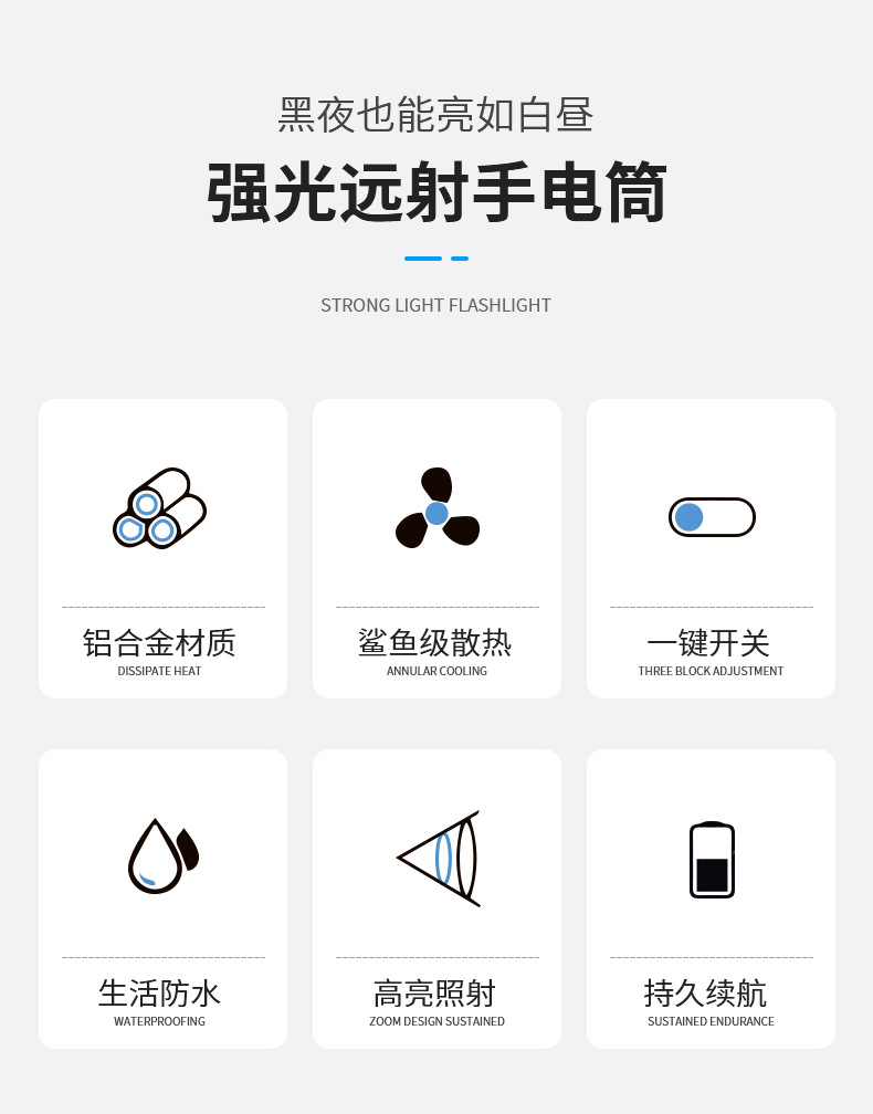 久量户外强光战术手电筒小型手电筒手电耐用照明详情2