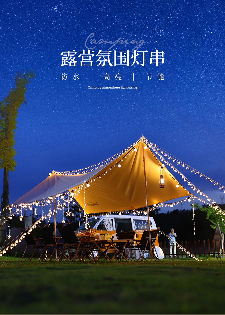 户外灯串LED大圆球彩灯串露营氛围灯串摆摊灯G50球泡天幕防水彩灯详情1