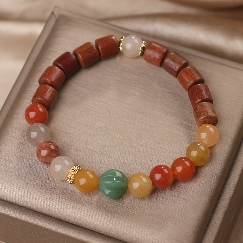 天然梨花木手串女款新中式轻奢复古金丝单圈手串木质文玩简约手饰详情6