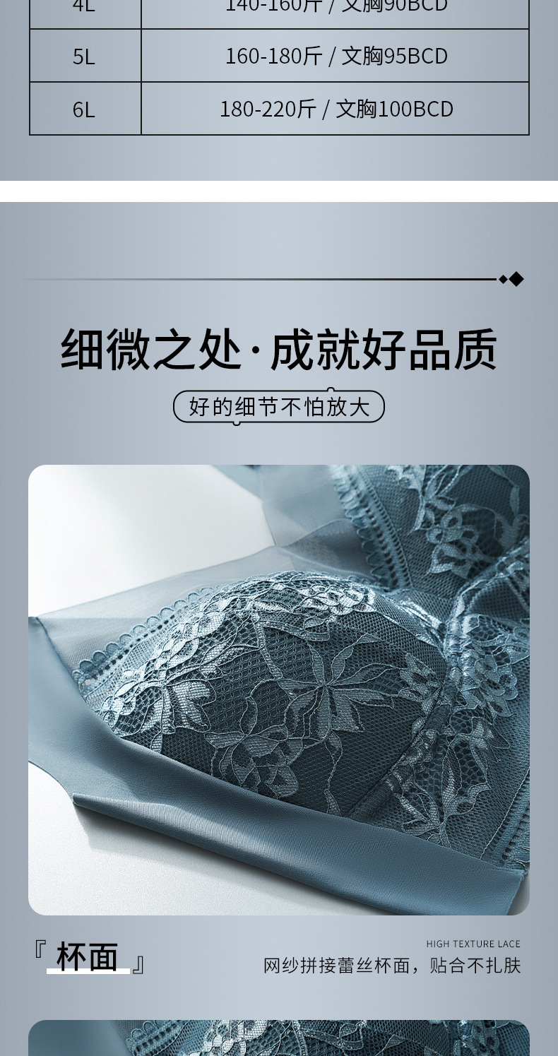 跨境蕾丝大码背心无痕冰丝聚拢透气薄款文胸美背大胸显小固定内衣详情16