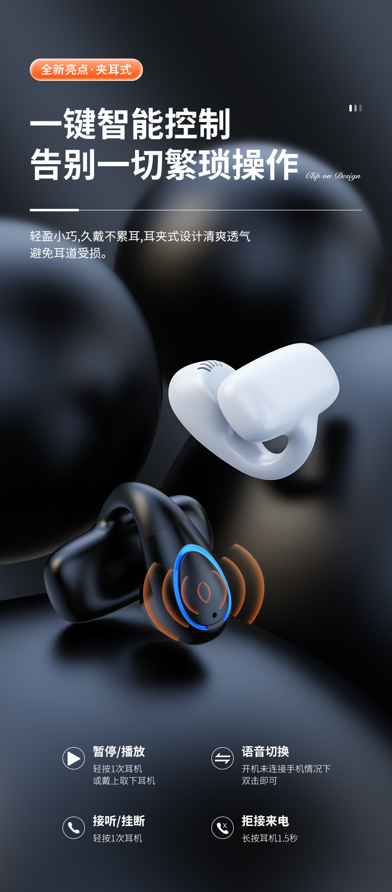 X33单耳无线蓝牙耳机5.3耳夹式不入耳无线蓝牙运动耳机超长续航耳 pic 15