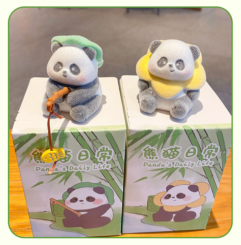 原创熊猫日常系列植绒树脂摆件潮玩精致车载家居桌面装饰品小摆件详情22