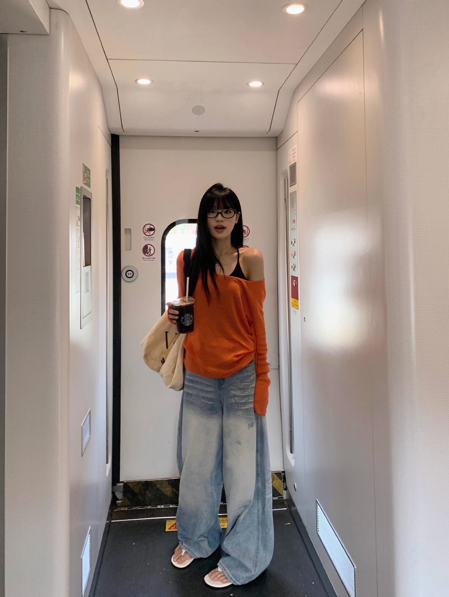 2025夏纯欲橘色薄款长袖防晒罩衫T恤女夏季辣妹宽松休闲露肩上衣详情4