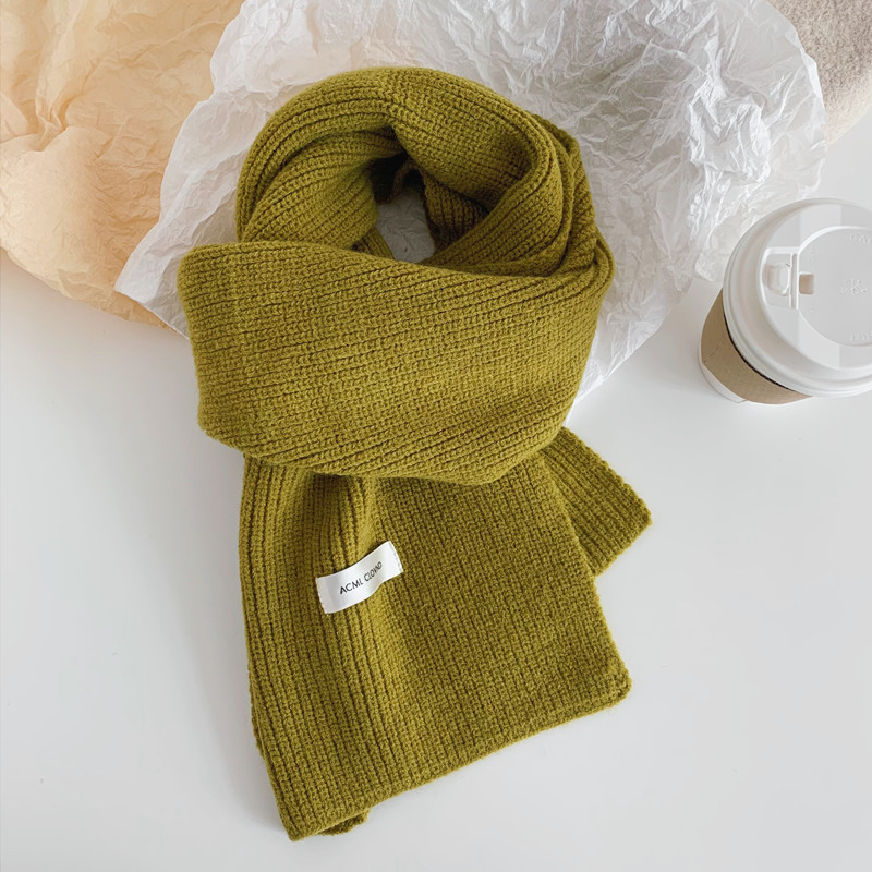 Korean-style solid-color knitted Japanese-style scarf for women in autumn and winter, ins, high-end and versatile, warm and thick woolen scarf, trendy pic 13