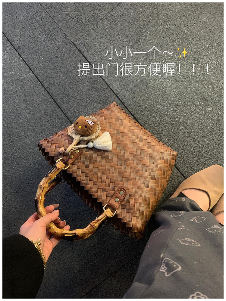 包包女2024新款藤编手提包竹节草编包纯手工竹编托特包复古沙滩包详情8