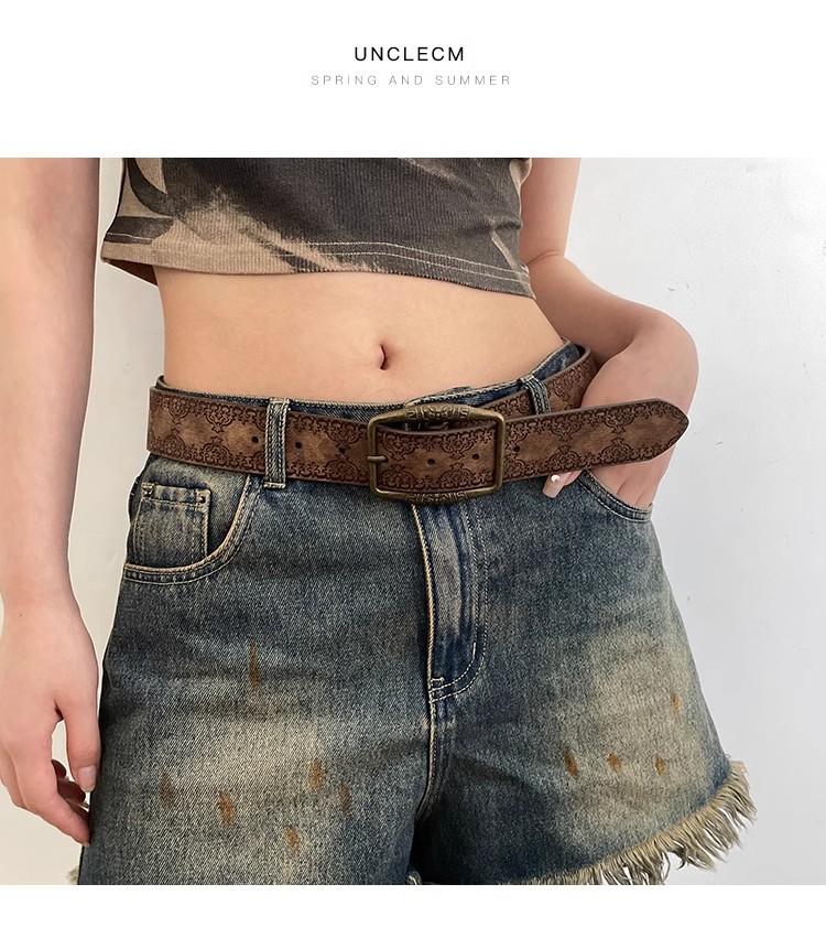 American retro belt for women, new ethnic style belt, versatile with jeans, high-end brown pic 1