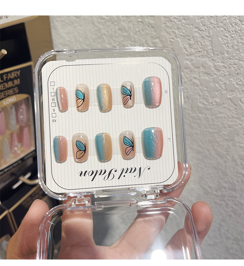 Cat-eye wearable nail, detachable nail plates, nail plates, rainbow cat-eye butterfly, French nail patches, ballet nail plates pic 1