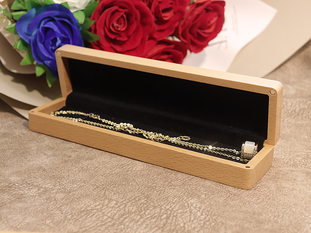 Customized beech wood black walnut necklace jewelry box packaging box, simple and fresh hairpin bracelet necklace jewelry gift box pic 4