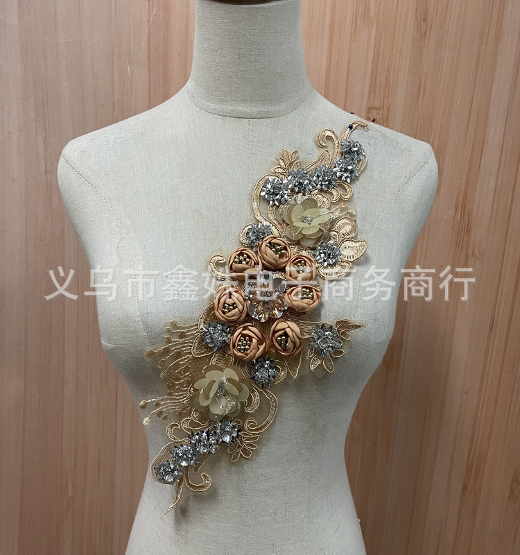 Wholesale handmade DIY water diamond pearl 40cm*10cm floral decals for clothing design pic 5