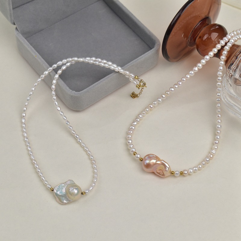 Natural rice-grain freshwater pearl necklace for women, light luxury, niche design, high-end Baroque pendant, neckchain, bone chain pic 11