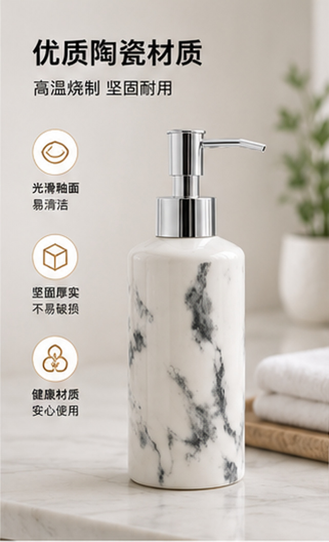 跨境陶瓷洗手液瓶高档酒店洗发水瓶子沐浴露分装瓶高档陶瓷卫浴瓶详情3